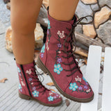 Viola Flower Embroidery Mid-Calf Boots