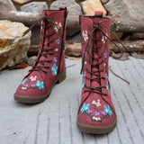 Viola Flower Embroidery Mid-Calf Boots