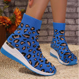 Hebe Leopard Wedge Knit Boots