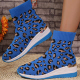 Hebe Leopard Wedge Knit Boots