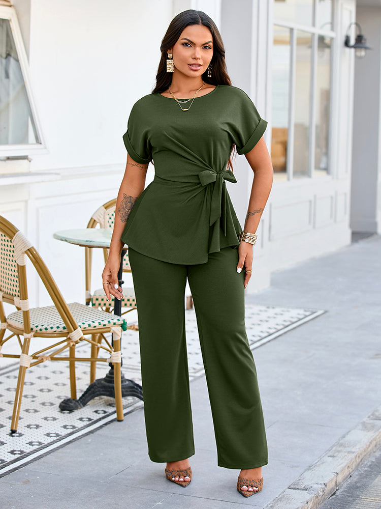 Effortless Tie Top & Wide Pants Set