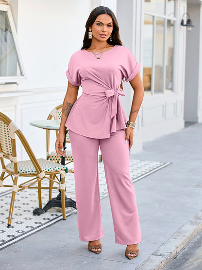 Effortless Tie Top & Wide Pants Set