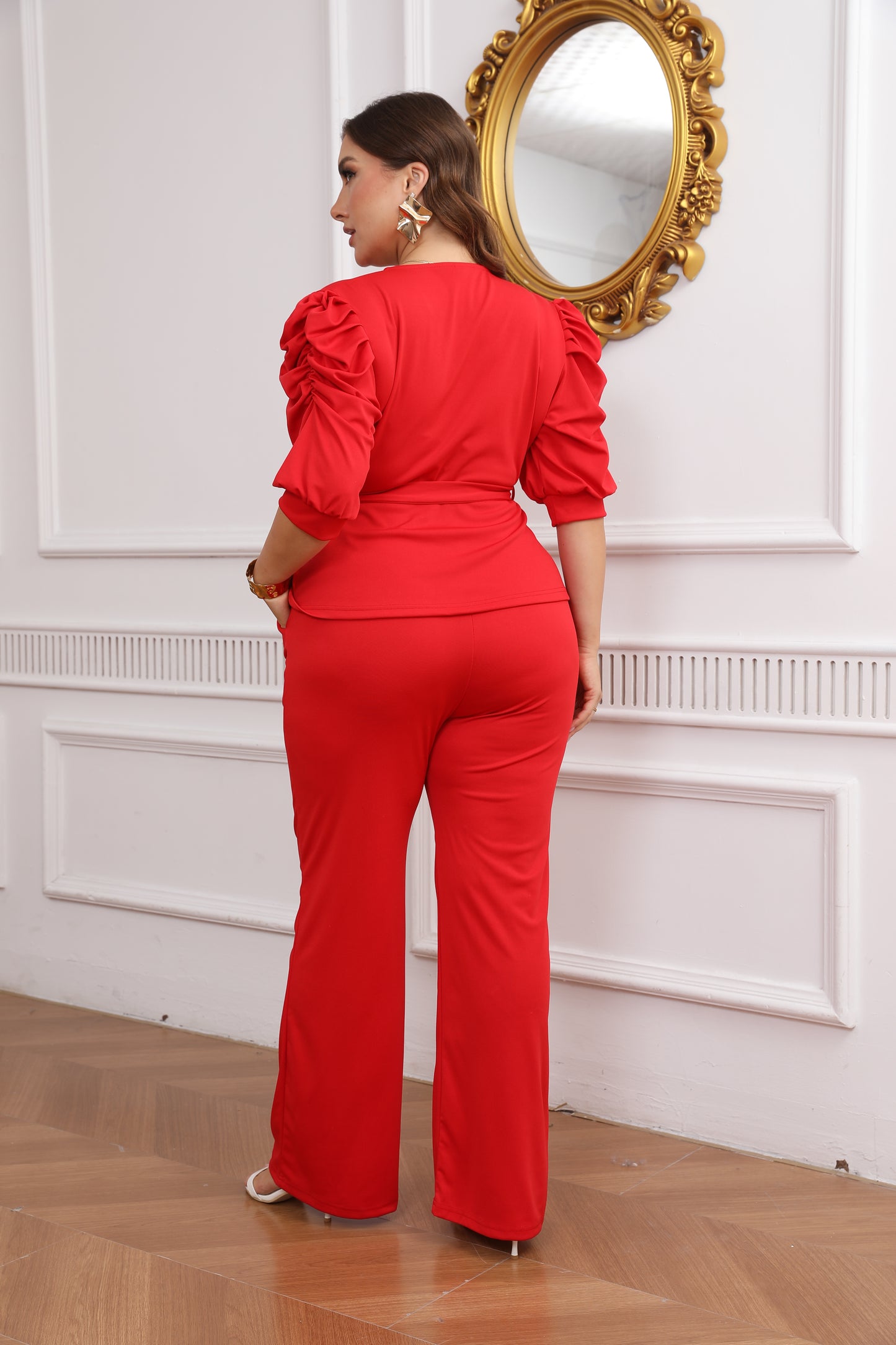 Sophia Ruffle Top Wide-Leg Pantsuit