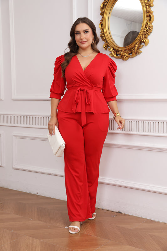 Sophia Ruffle Top Wide-Leg Pantsuit