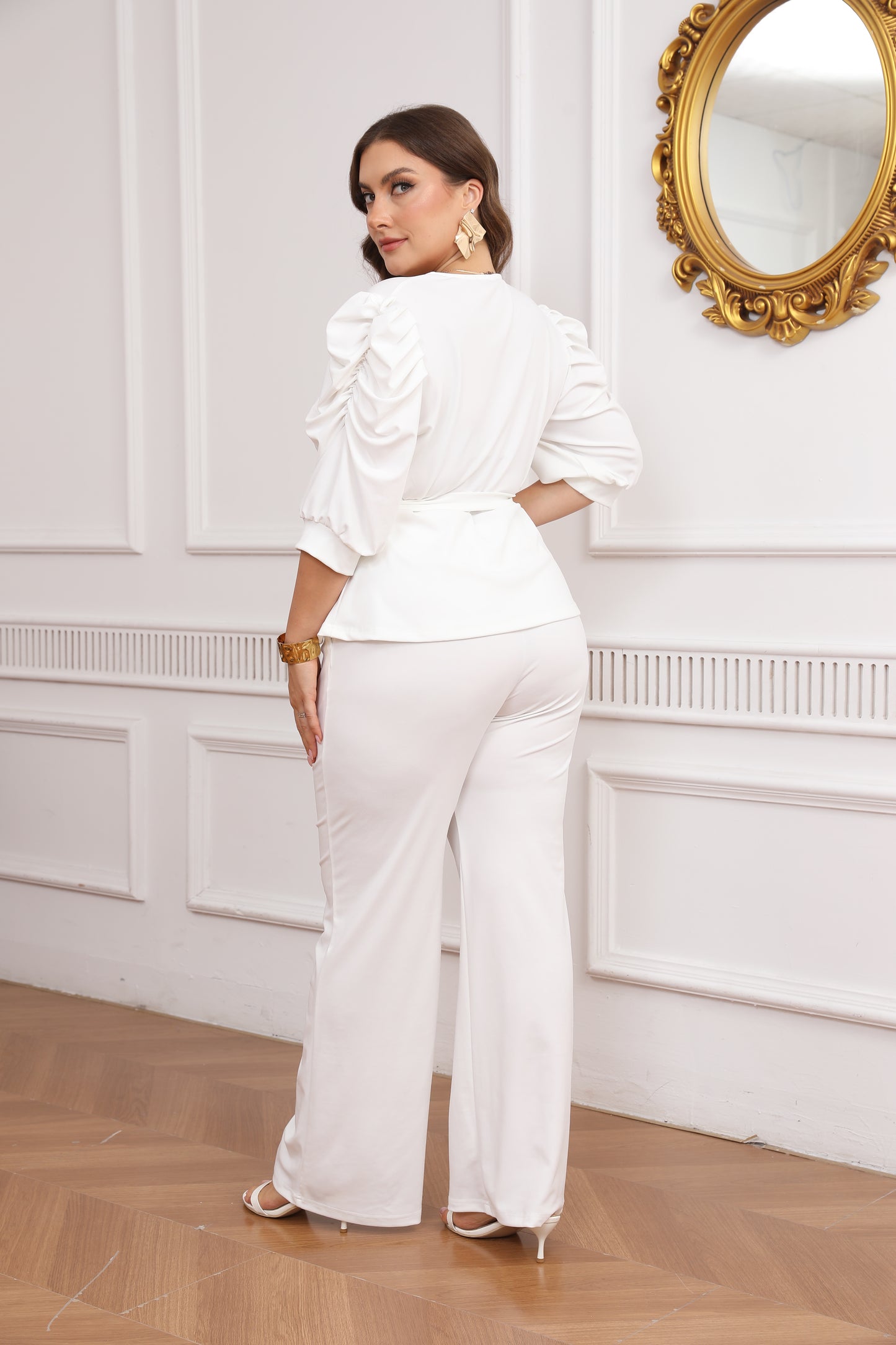 Sophia Ruffle Top Wide-Leg Pantsuit