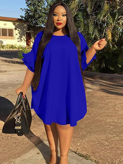 Ruffle Sleeve Loose Fit Midi Dress Plus Size