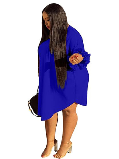 Ruffle Sleeve Loose Fit Midi Dress Plus Size