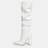 Viola Pleated Block Knee High Boots