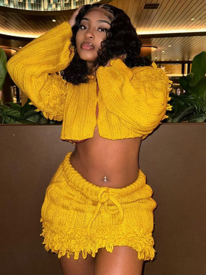 Mila Cropped Cardigan Skirt Set