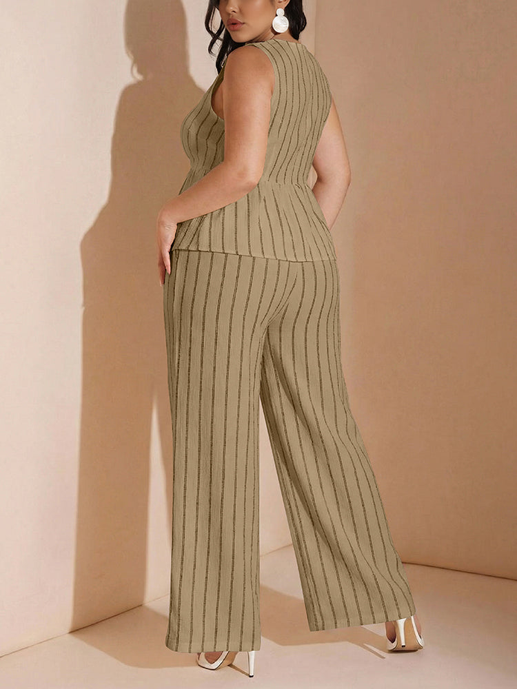 Striped Peplum Top & Wide Pants Set