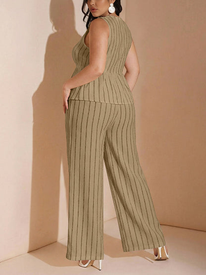 Striped Peplum Top & Wide Pants Set
