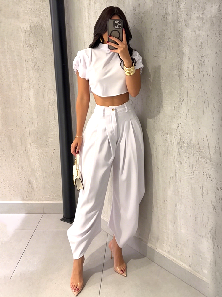 Mock Neck Crop top & Harem Pants Set