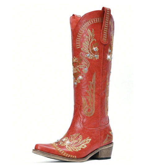 Gardenia Embroidery Vintage Cowboy Boots