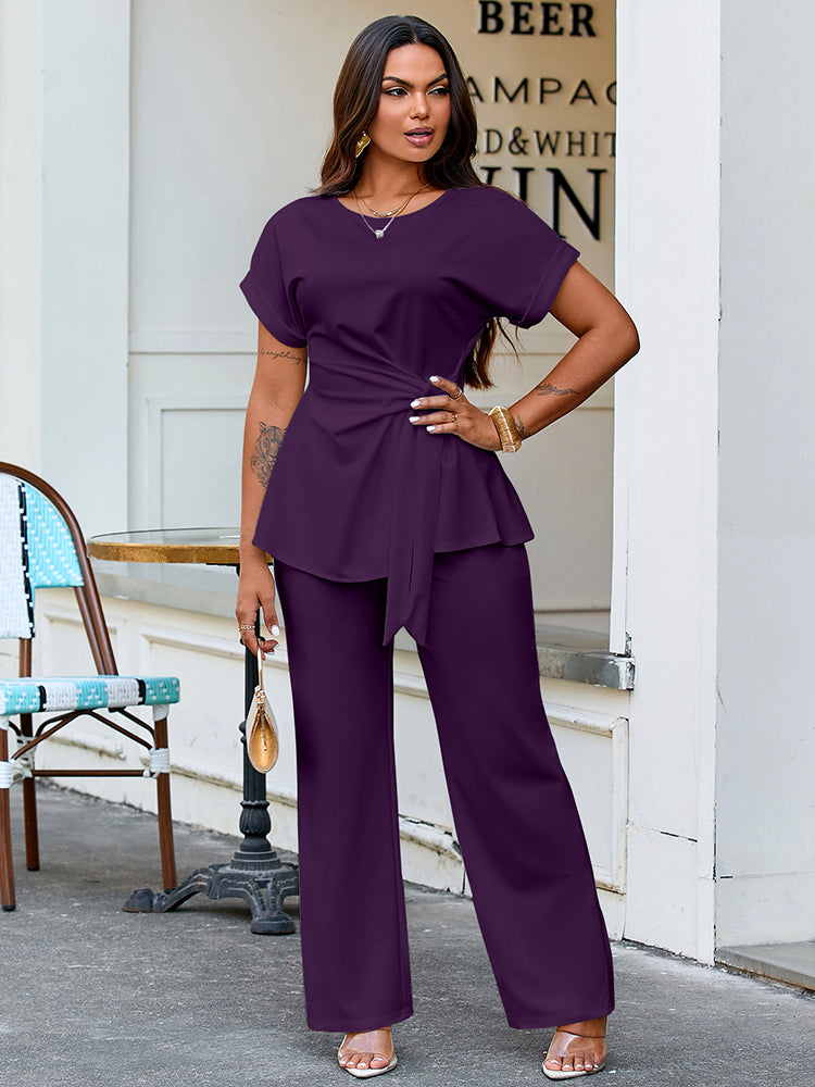 Effortless Tie Top & Wide Pants Set