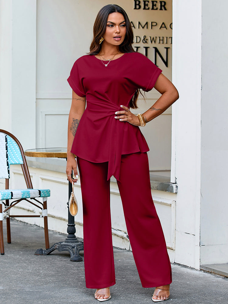 Effortless Tie Top & Wide Pants Set