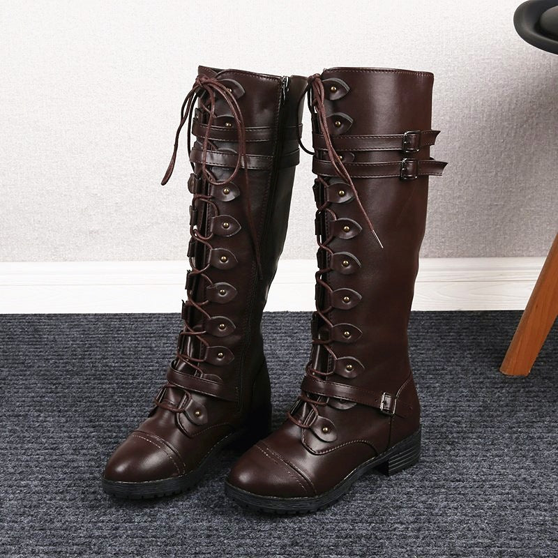 Wandflower Buckle Knee High Boots