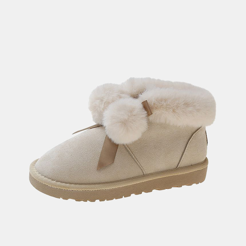 Lilac Fur Ball Decor Snow Boots