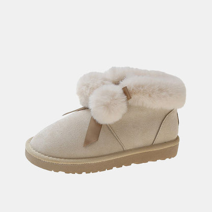 Lilac Fur Ball Decor Snow Boots