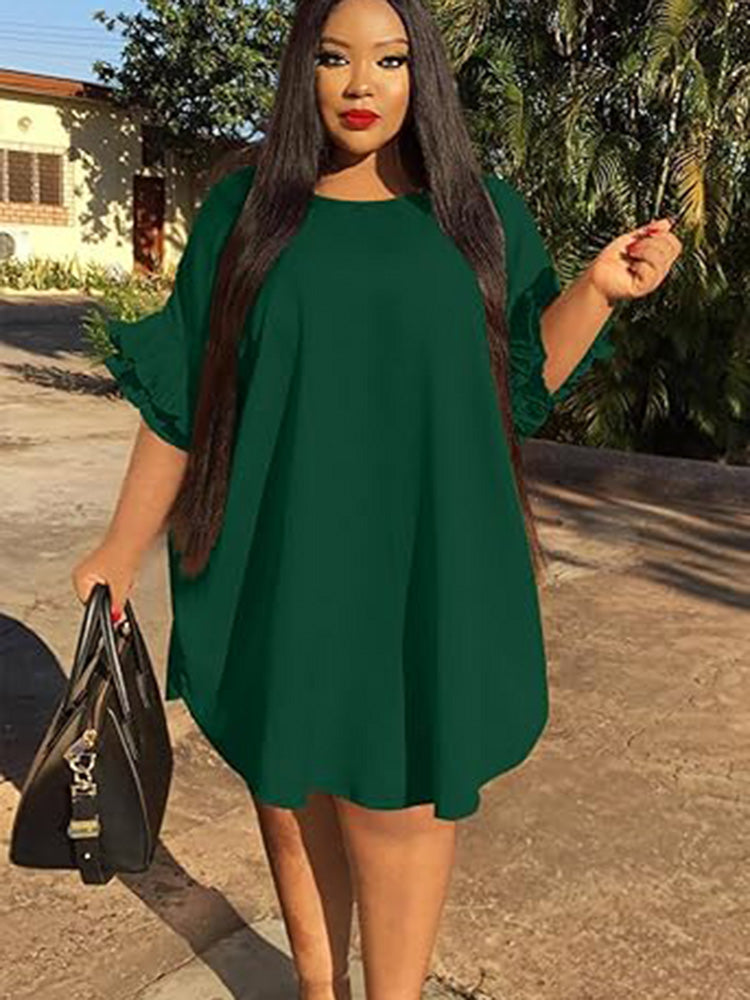 Ruffle Sleeve Loose Fit Midi Dress Plus Size