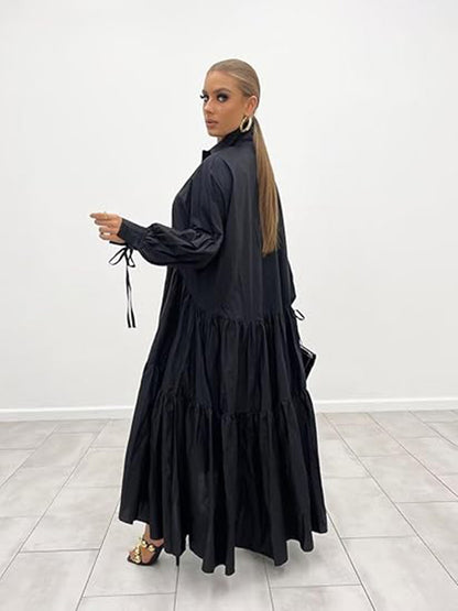 Long Sleeve Button Down Loose Maxi Shirt Dress