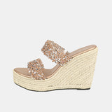 Lilac Rhinestone Double Straps Wedges