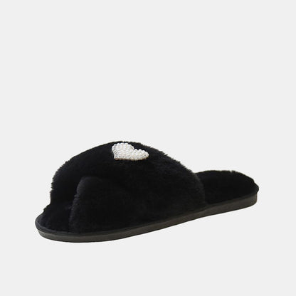 Lavender Letter Deco Furry Slippers