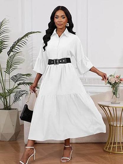 Long Sleeve Button Down Loose Maxi Shirt Dress