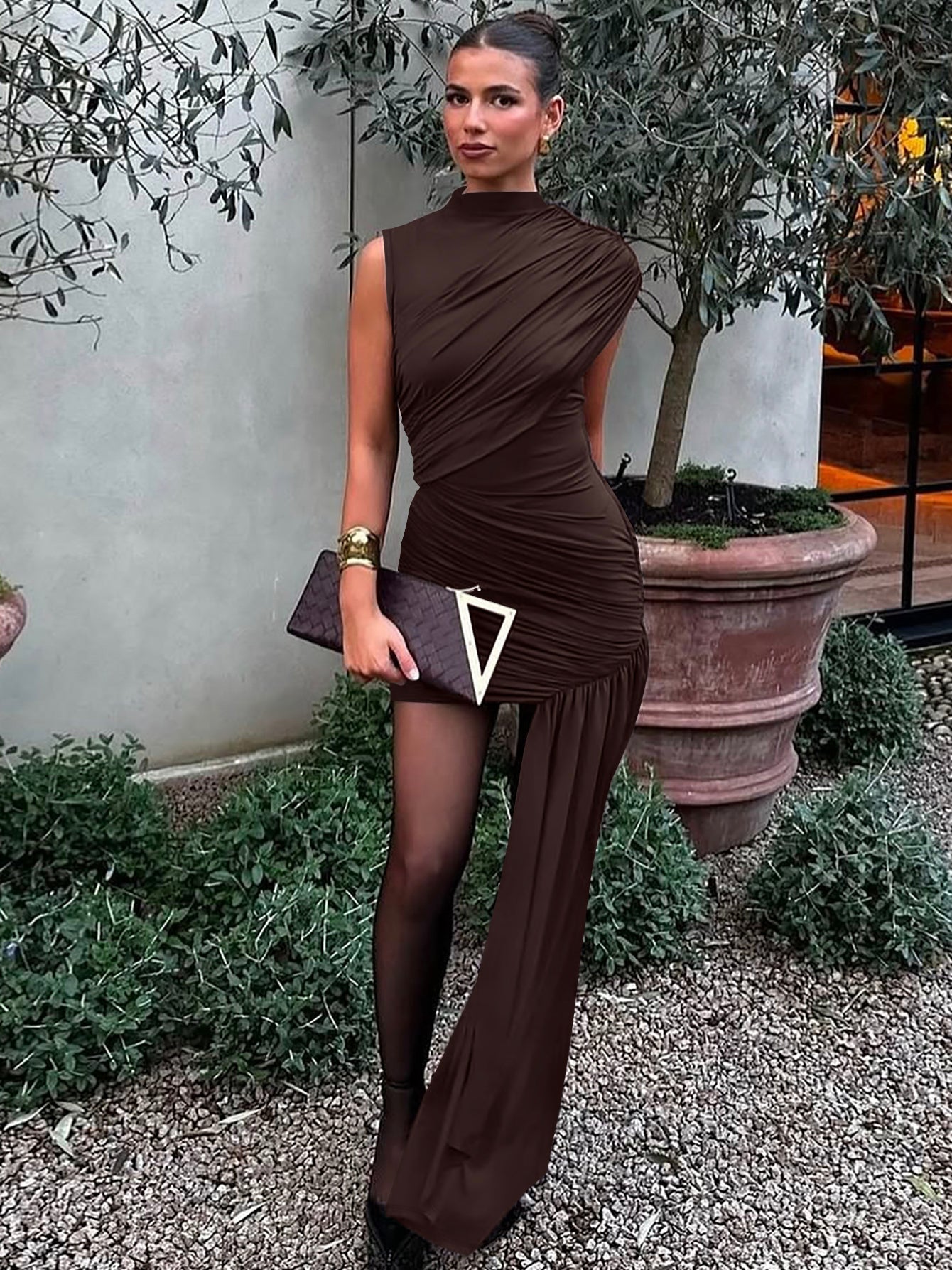 Ruched Irregular Hem Cocktail Dress
