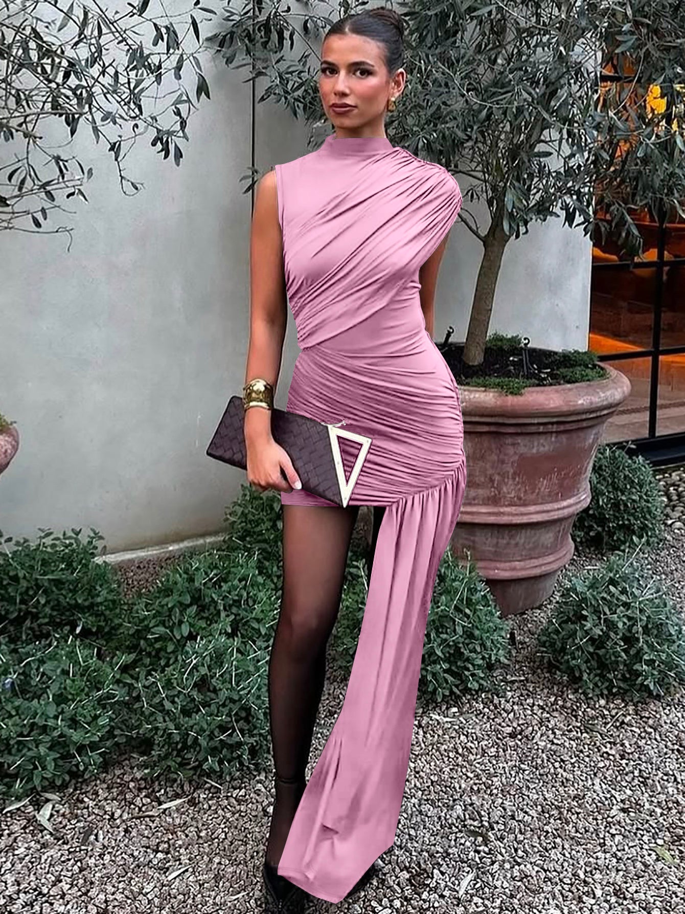 Ruched Irregular Hem Cocktail Dress