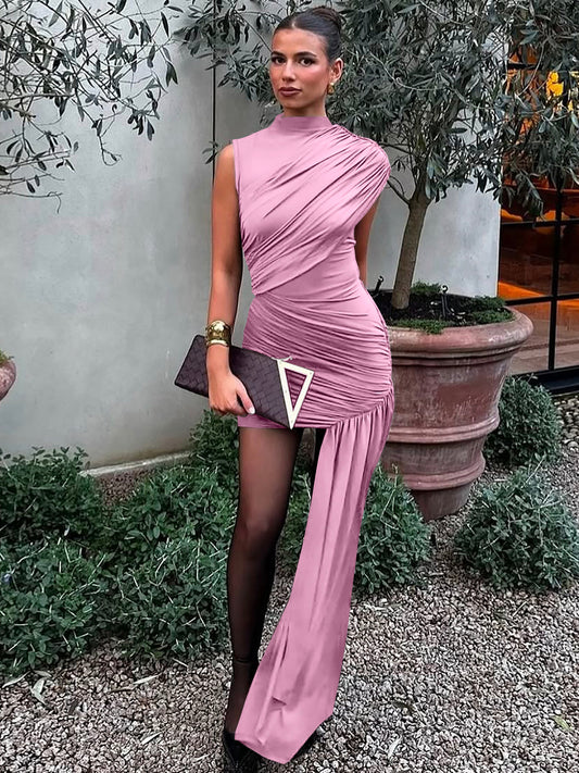 Ruched Irregular Hem Cocktail Dress