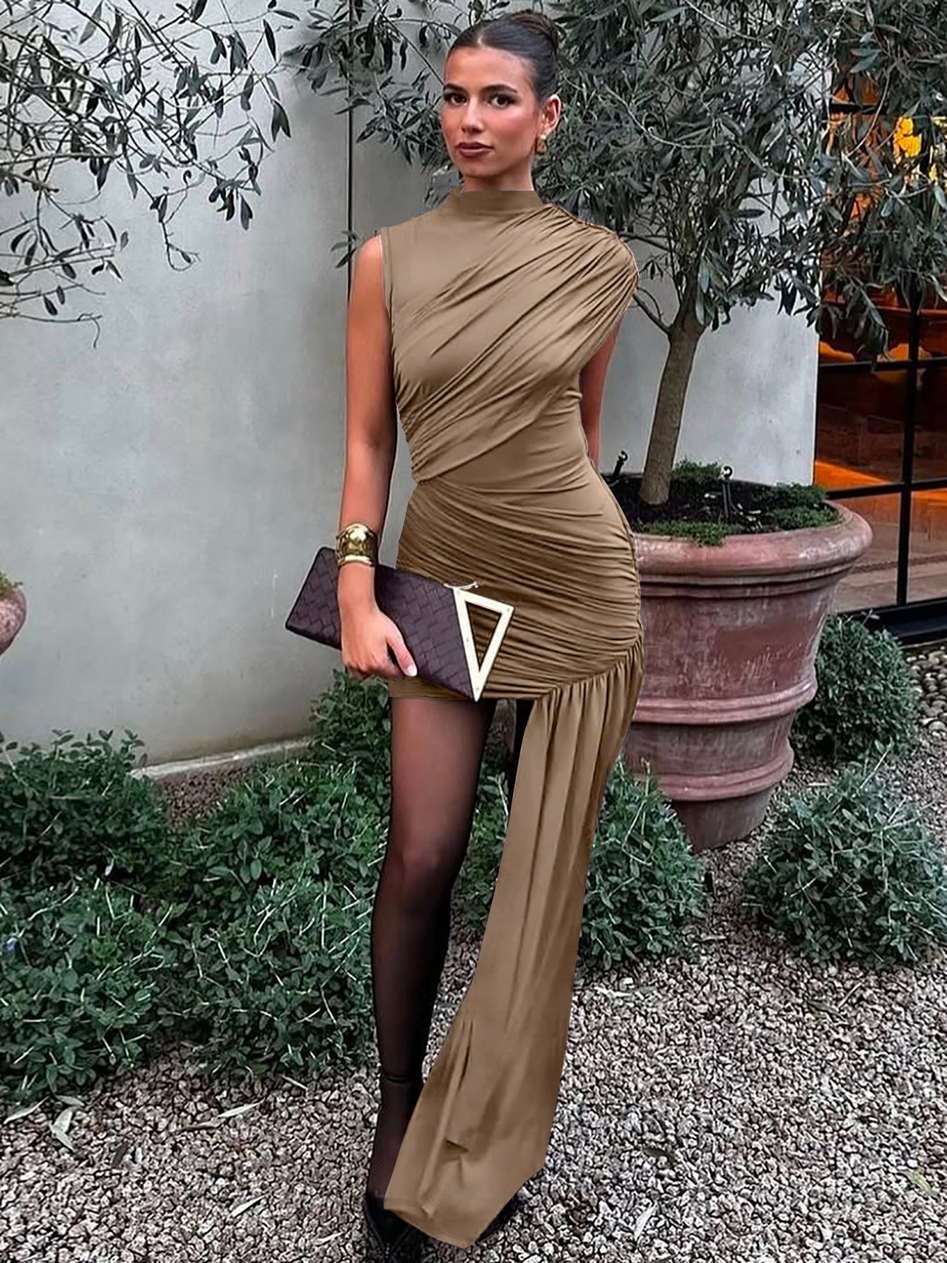 Ruched Irregular Hem Cocktail Dress