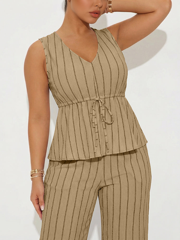 Striped Peplum Top & Wide Pants Set