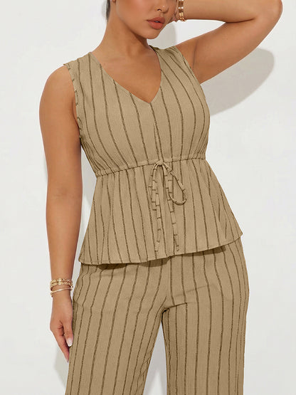 Striped Peplum Top & Wide Pants Set