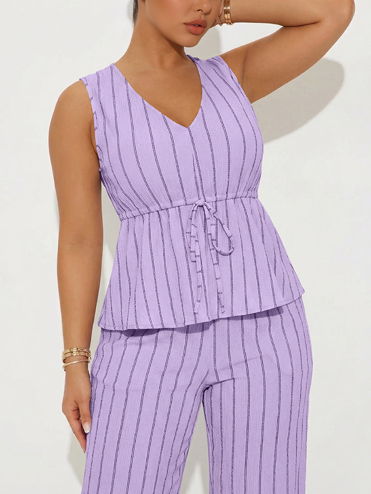 Striped Peplum Top & Wide Pants Set