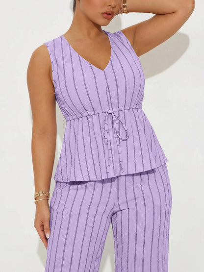 Striped Peplum Top & Wide Pants Set