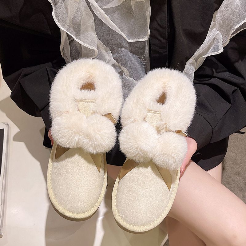 Lilac Fur Ball Decor Snow Boots