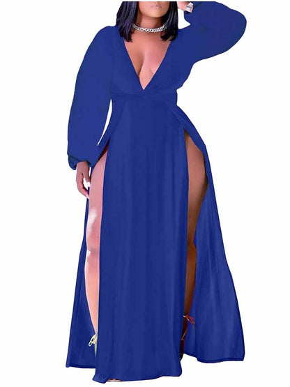 Plus Size Sleeveless V-Neck Split Maxi Dress