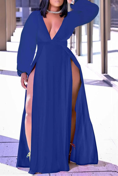 Plus Size Sleeveless V-Neck Split Maxi Dress