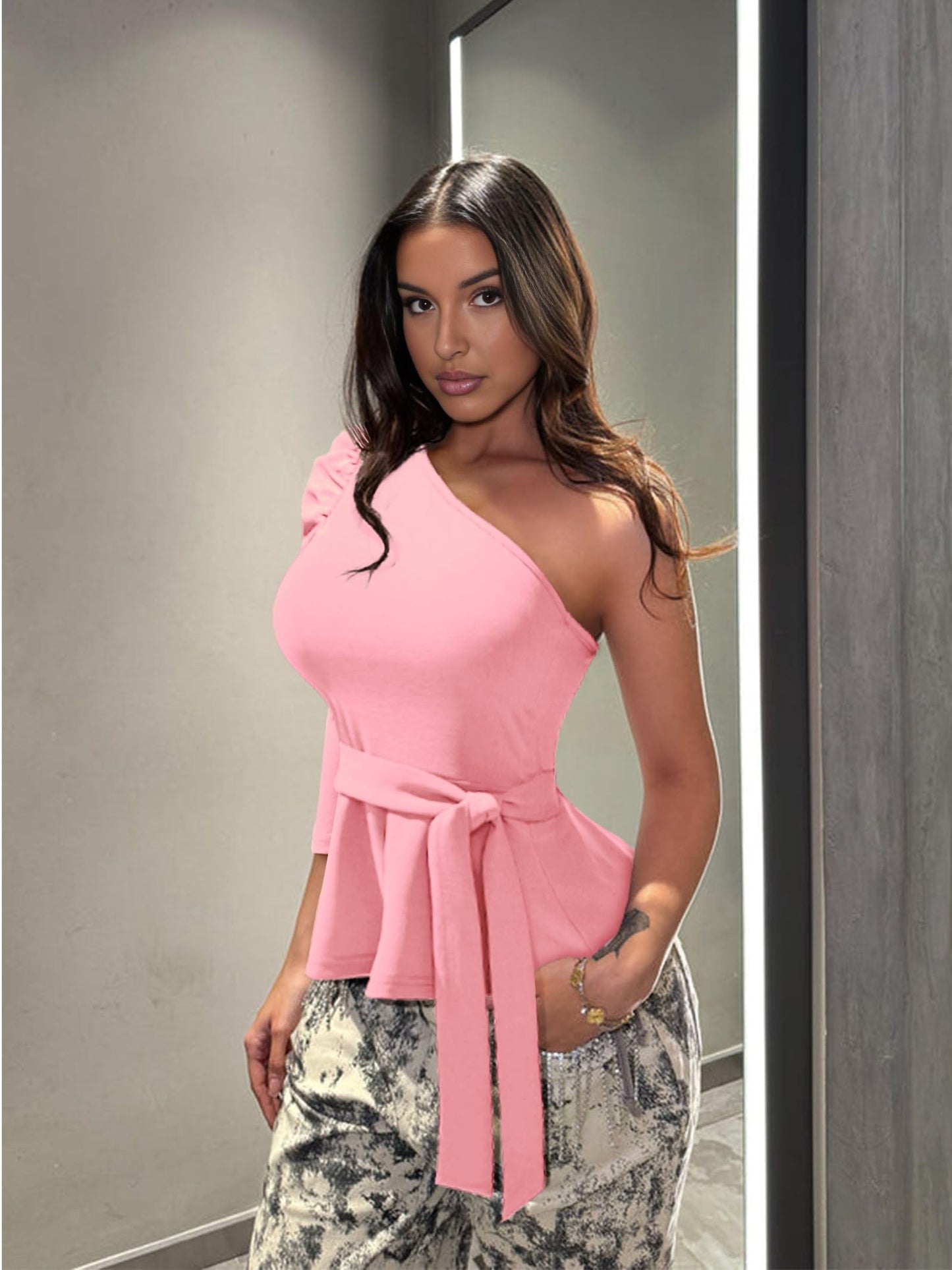 Asymmetrical Ruffle Tunics Top