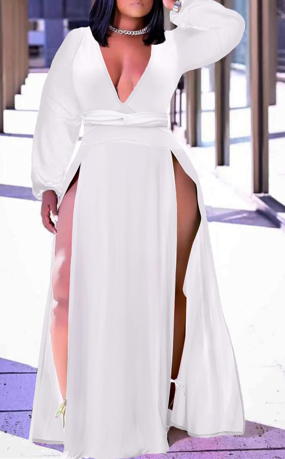 Plus Size Sleeveless V-Neck Split Maxi Dress