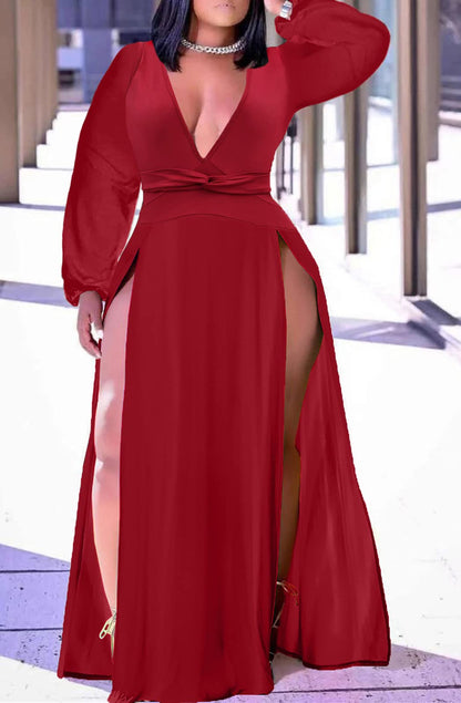 Plus Size Sleeveless V-Neck Split Maxi Dress