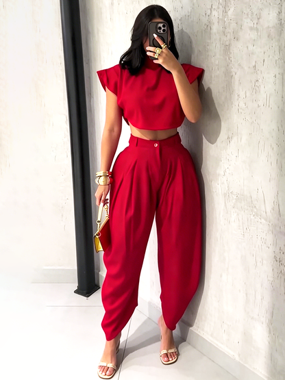 Mock Neck Crop top & Harem Pants Set