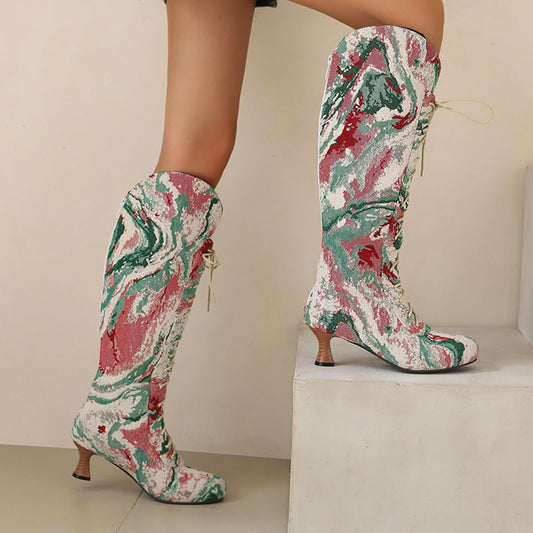 Marigold Cross Lace-Up Knee-High Boots