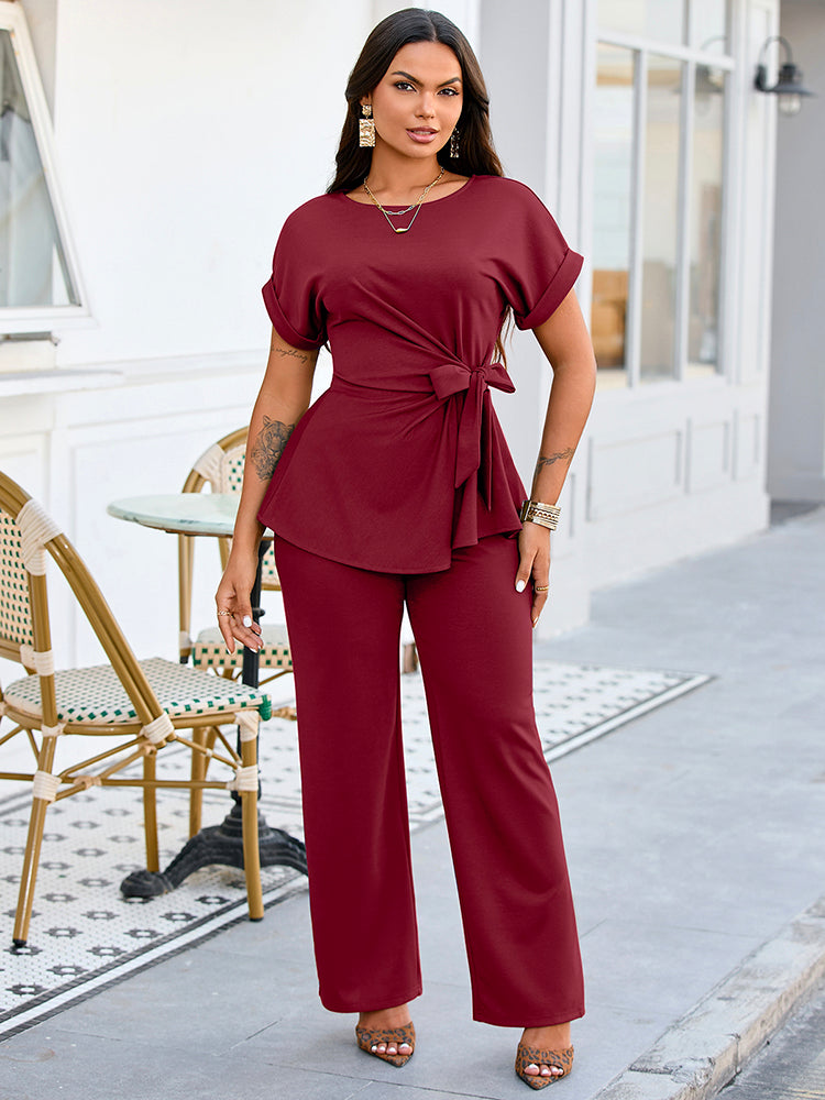 Effortless Tie Top & Wide Pants Set