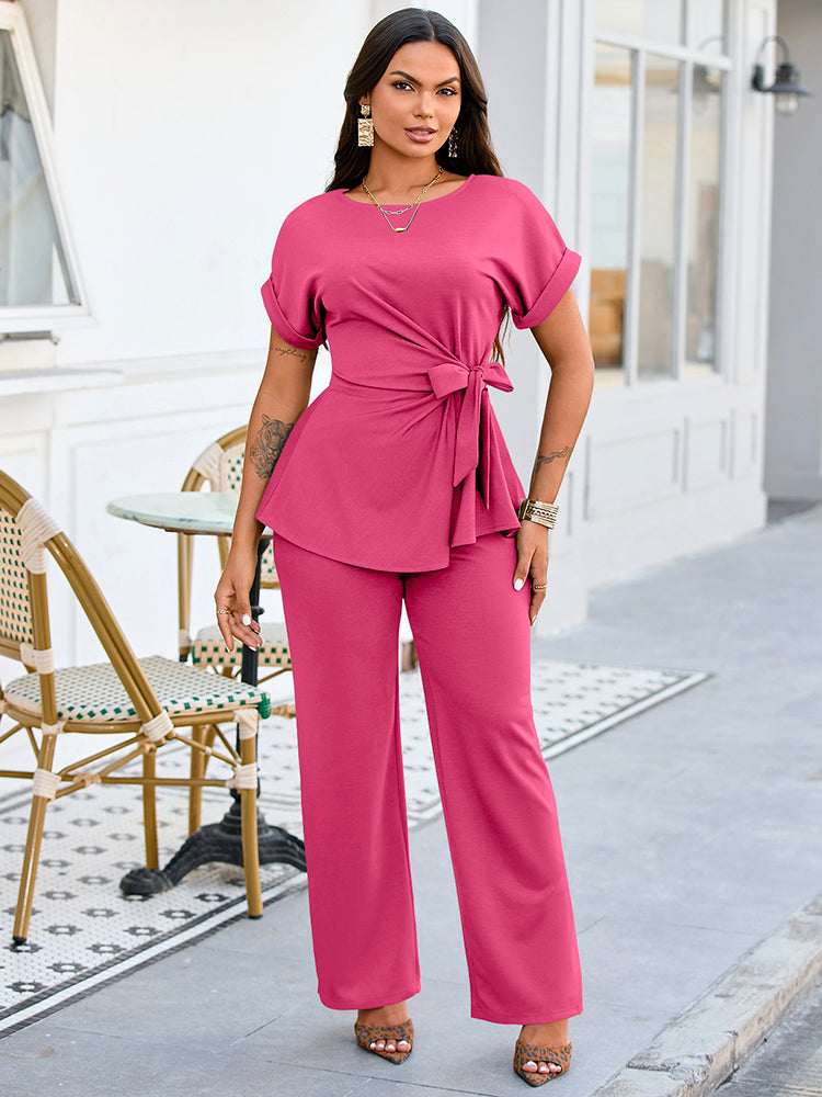 Effortless Tie Top & Wide Pants Set