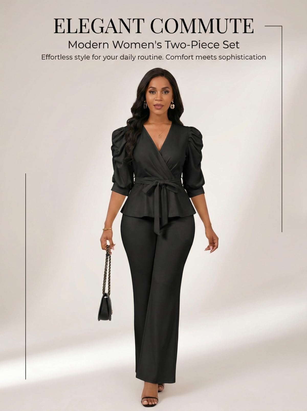 Ruffle V Neck Wide Leg Pants Set