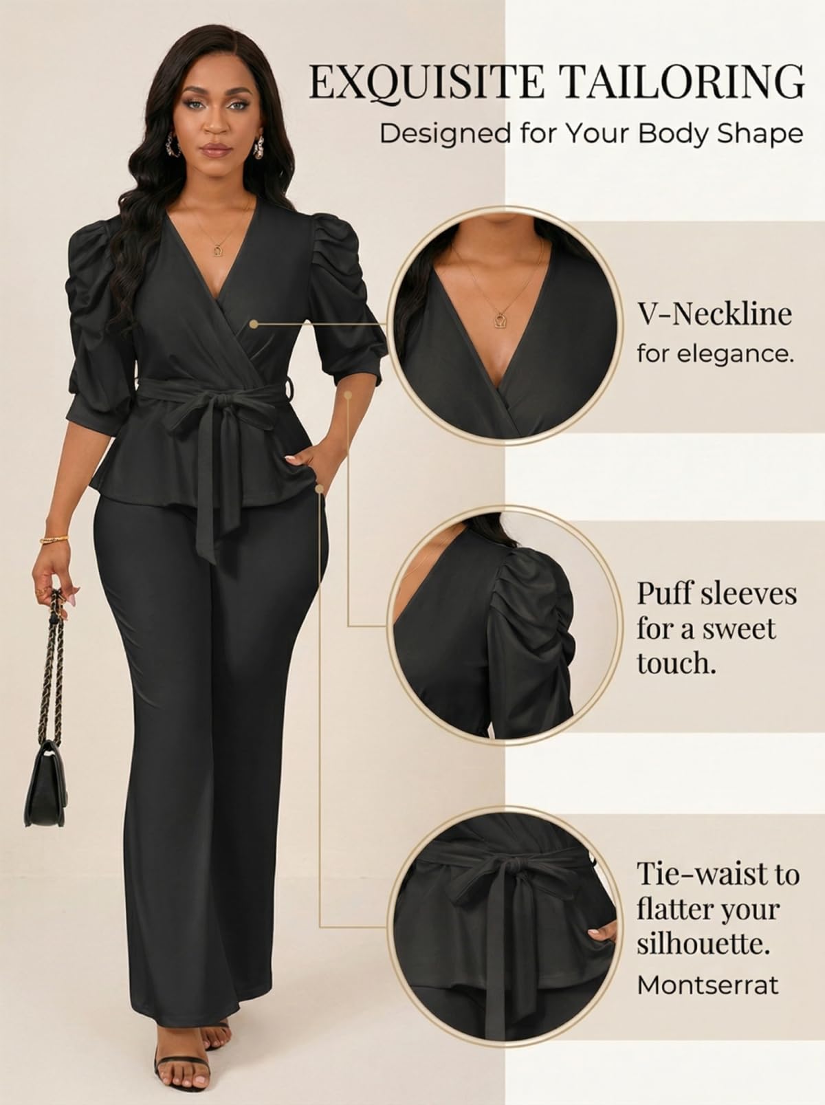 Ruffle V Neck Wide Leg Pants Set