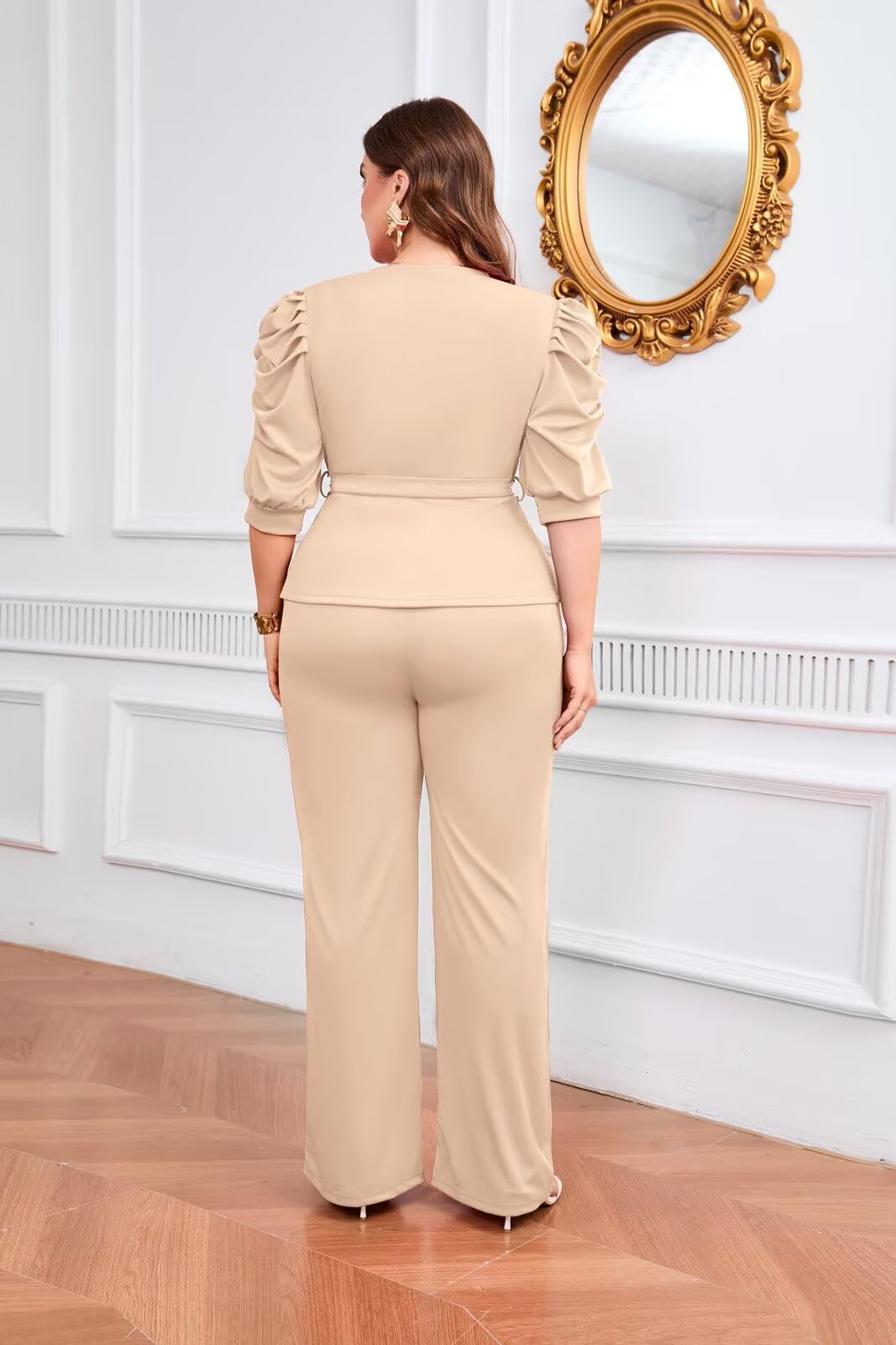 Ruffle V Neck Wide Leg Pants Set