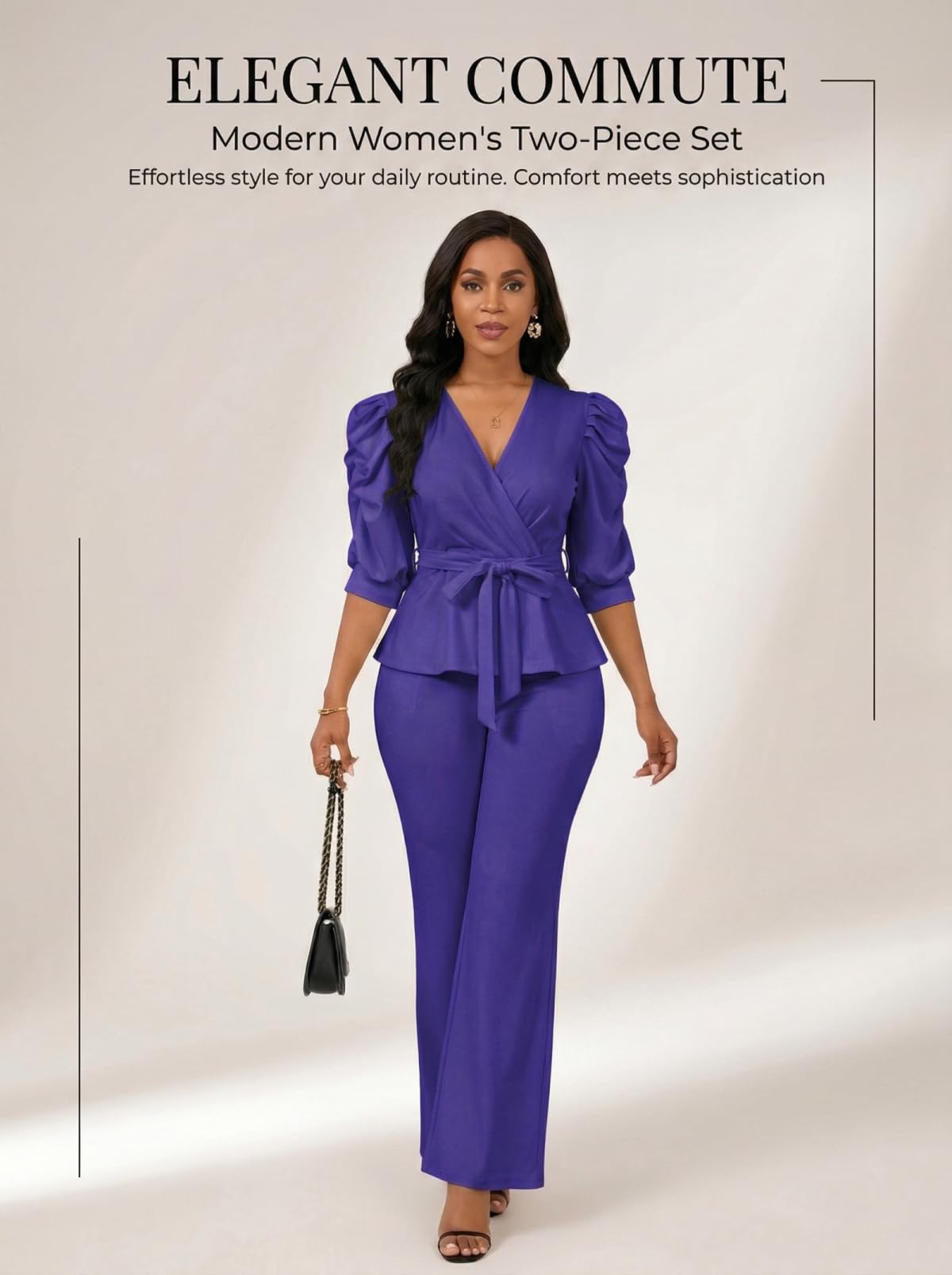 Ruffle V Neck Wide Leg Pants Set
