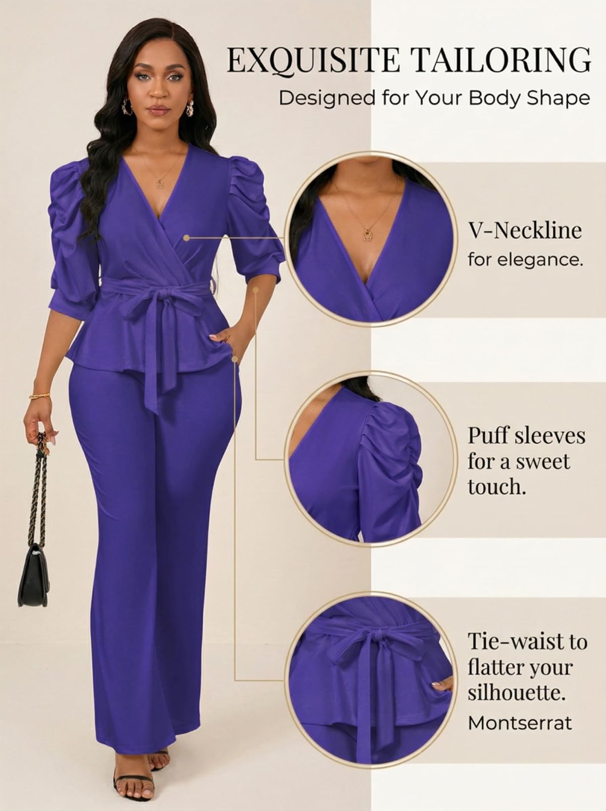 Ruffle V Neck Wide Leg Pants Set